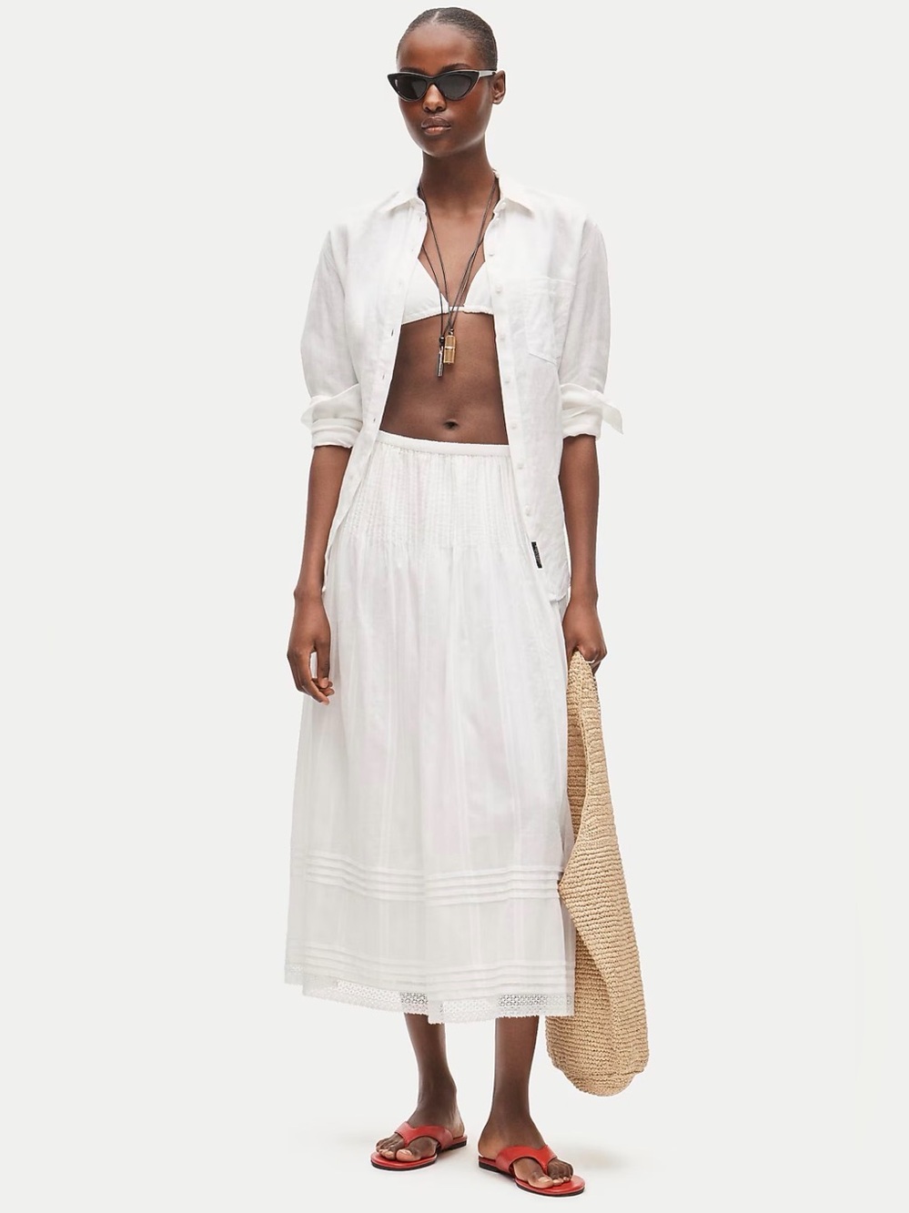 NWT J.Crew Midi Skirt in Embroidered Dobby White Cotton Size L Style CS882 2026